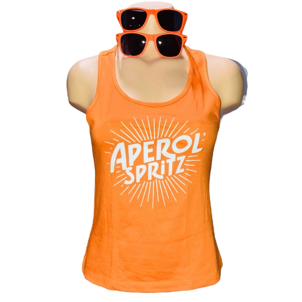 *5 for $25!* Aperol Spritz Orange White Cocktail Tank Top Sunglasses Cotton XS